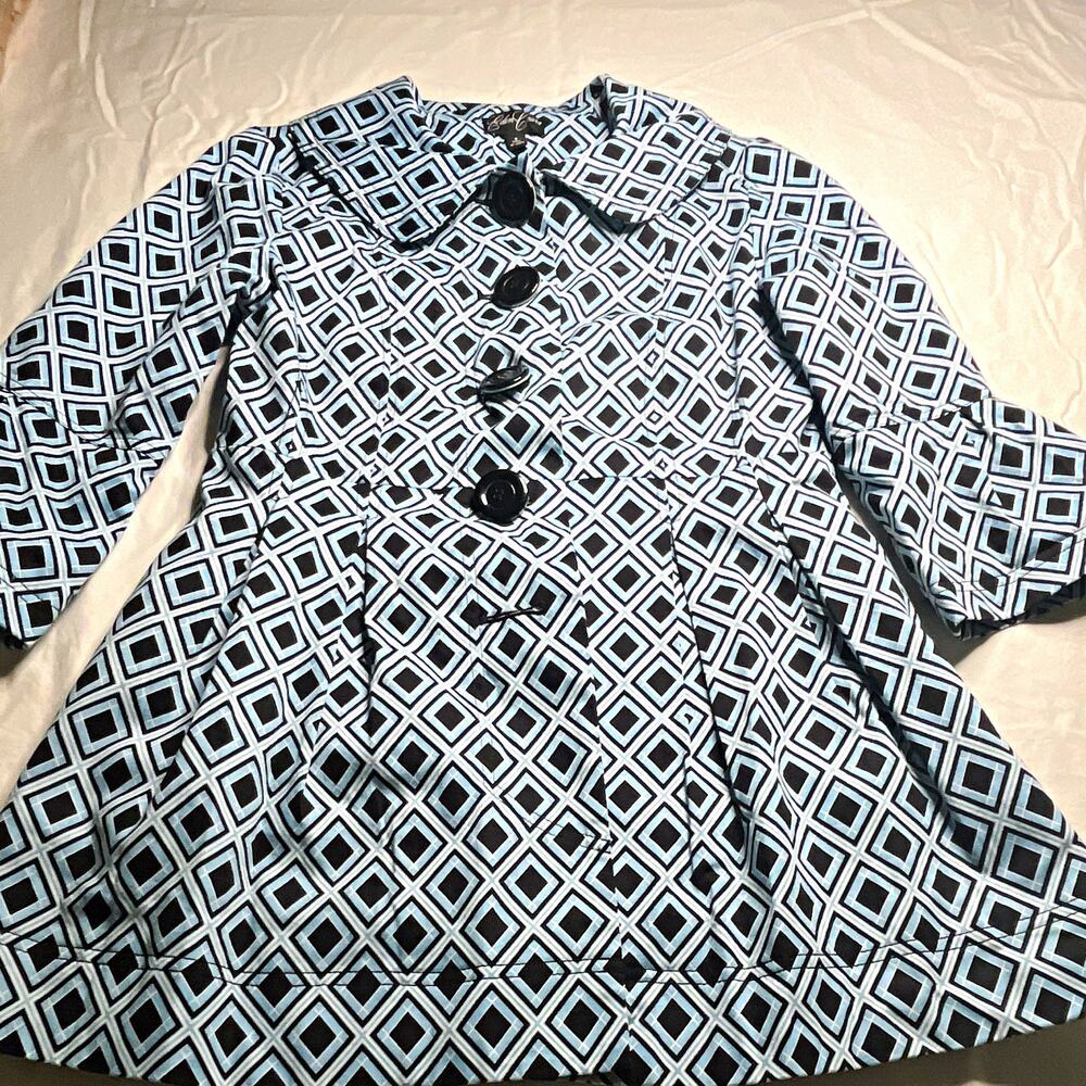 Eden Court Women's Blue/Black Geometric Button-Front Collared Lined Jacket S(133